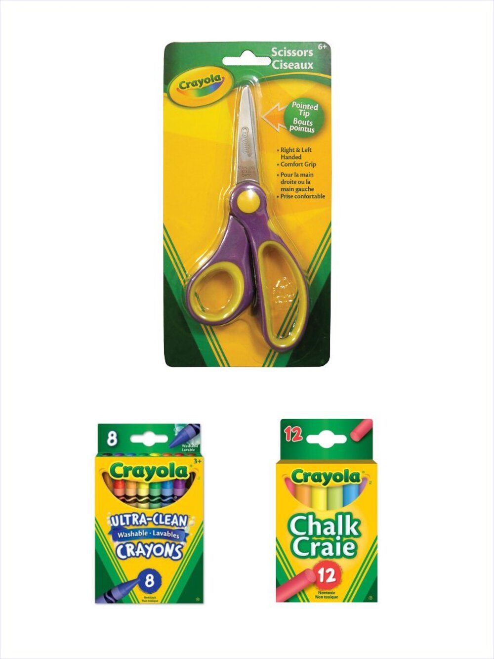 Set of 3 Crayola Crayons, Coloured Chalk and Scissors New in Box Add-On Item